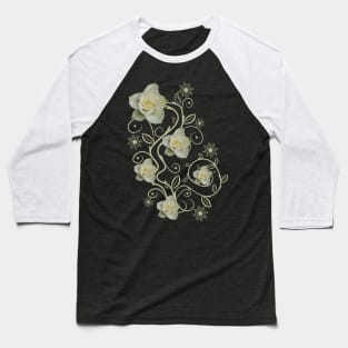 white roses, ornament, rose, flowers, petal bloom Baseball T-Shirt